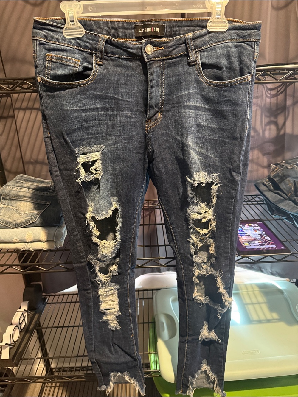 Fashion Nova Men Distressed Navy Skinny Jeans